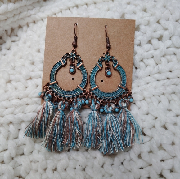 2 for 25$ Bohemian Tassel Earrings with Turquoise Accents - Picture 2 of 3